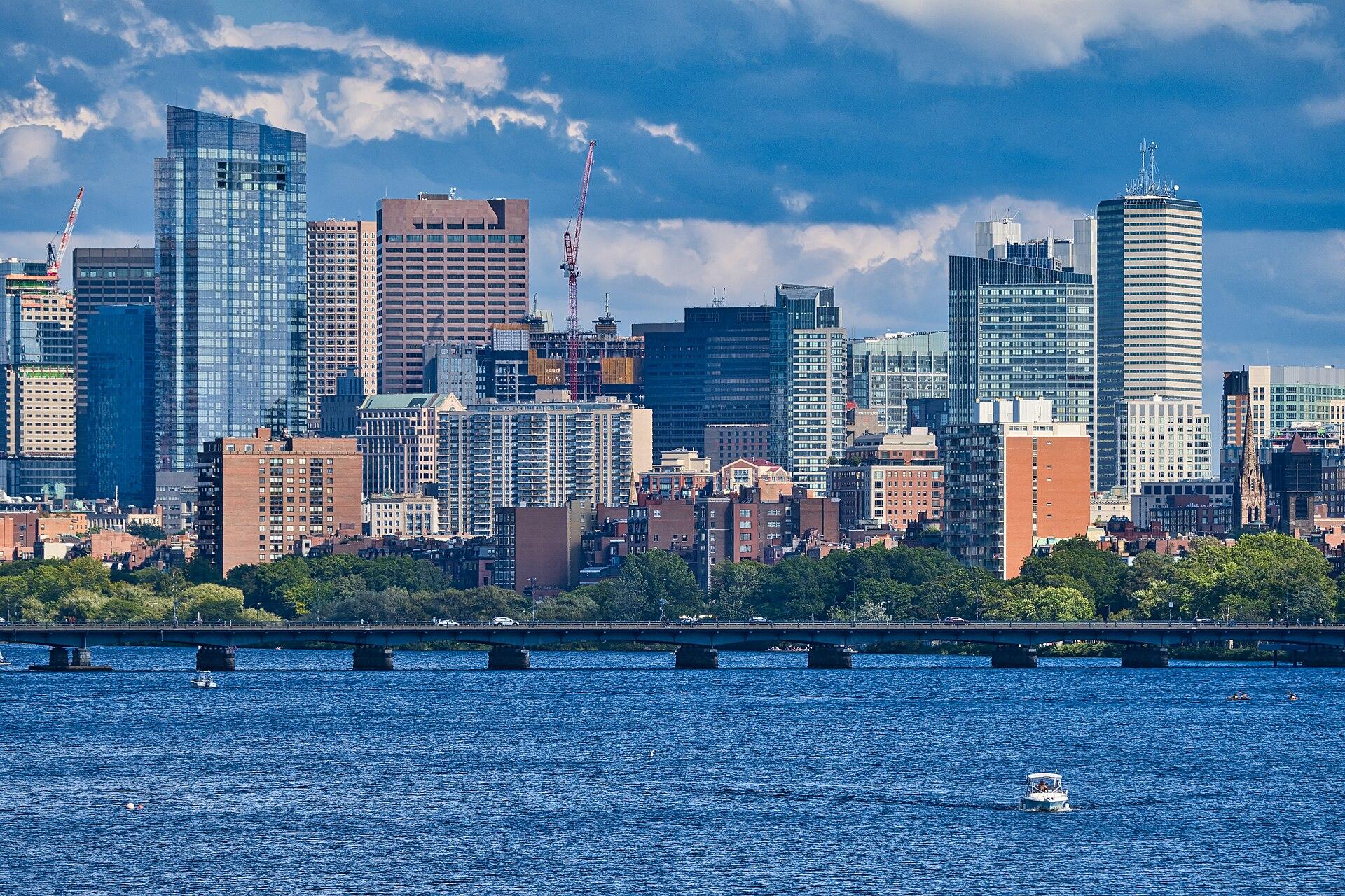 The Boston skyline and Back Bay brownstones seen across the Charles River