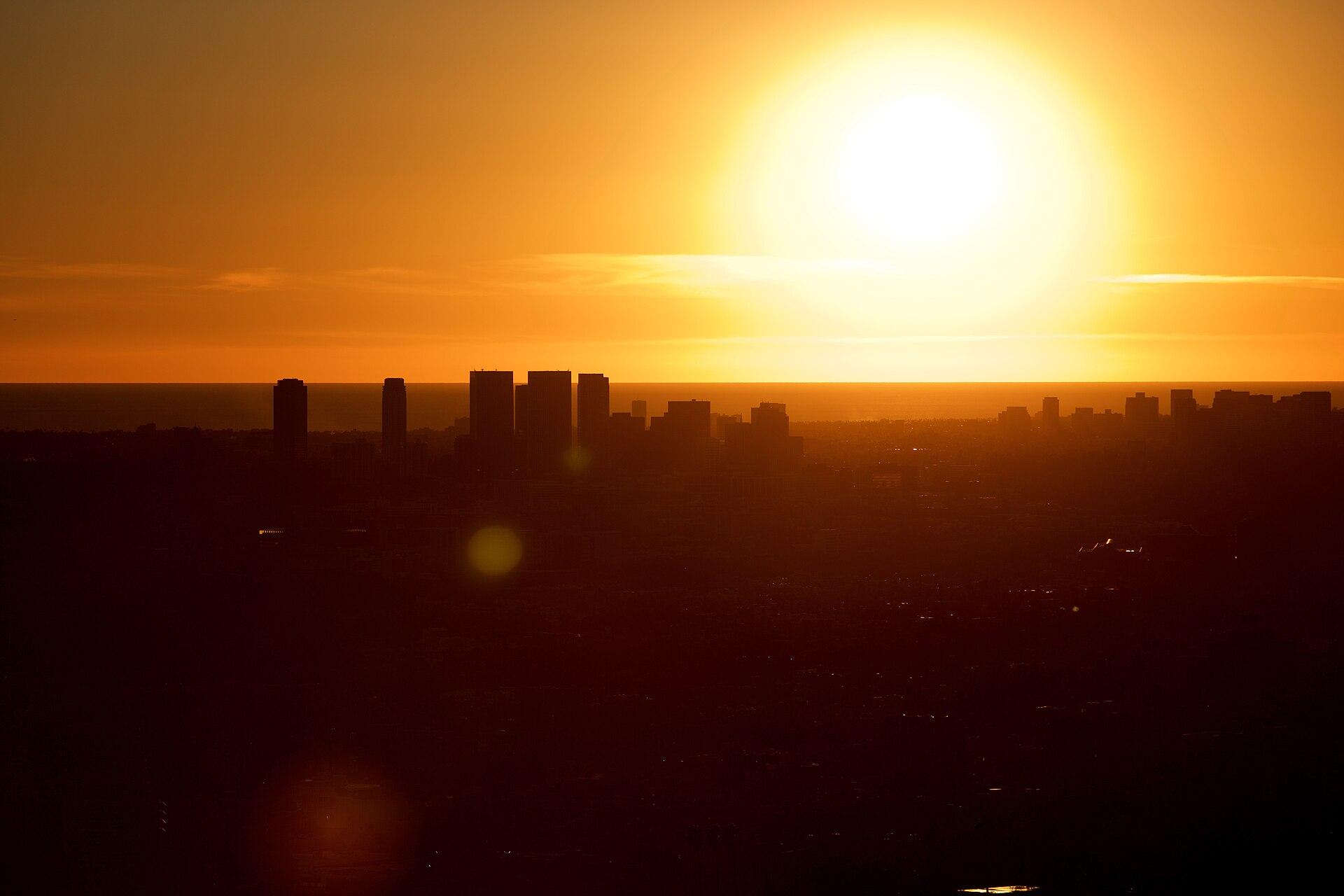 The Los Angeles skyline at sunset
