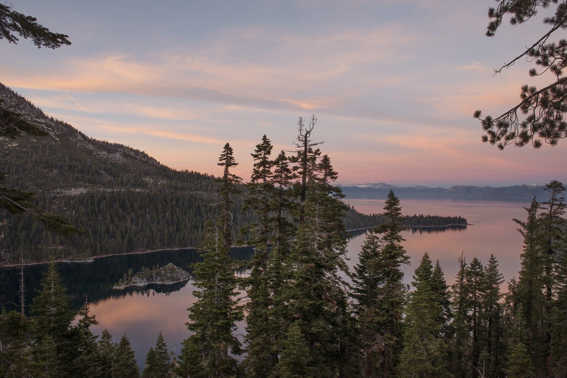 Emerald Bay on Lake Tahoe, Nevada, at sunset