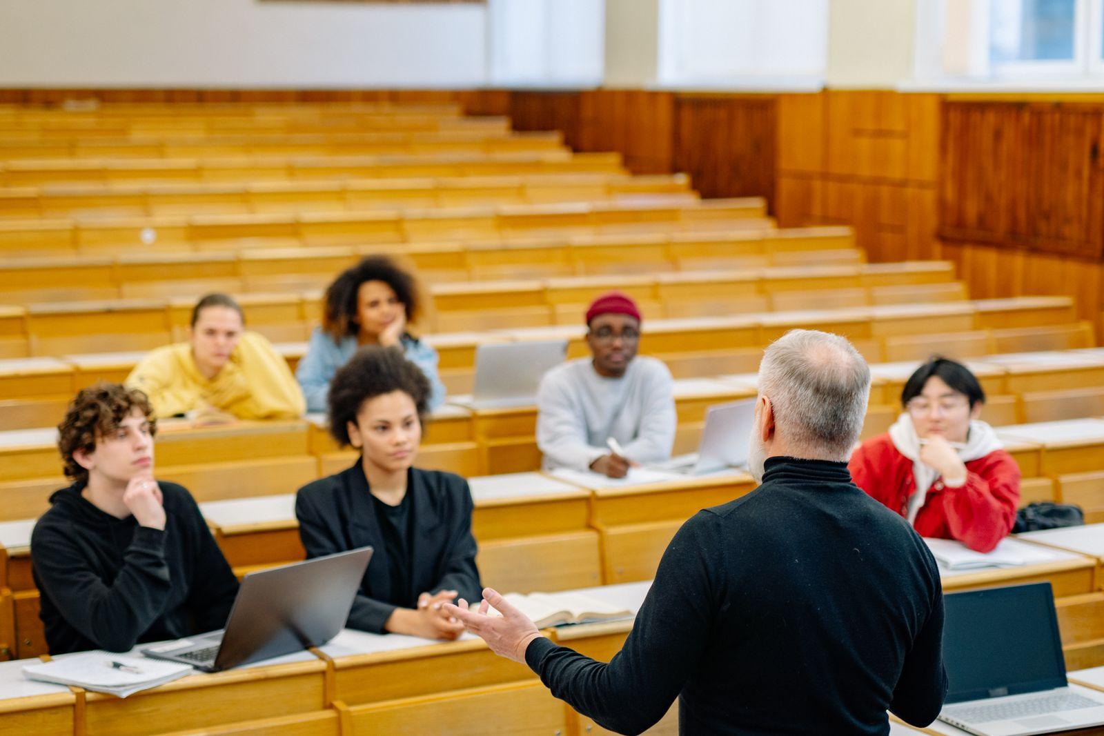Students seated in a university lecture hall