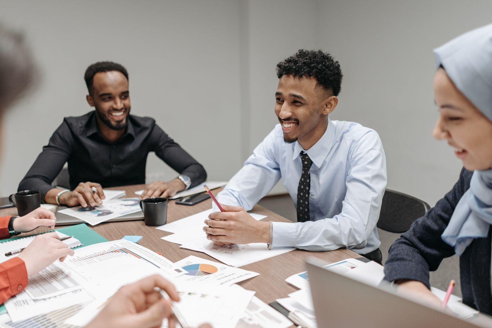 Diverse professionals collaborating in a modern office